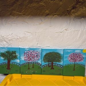 Set of Four Tree Paintings on Canvas